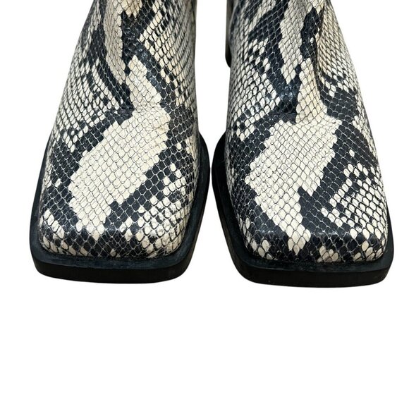 Zara Python Snakeskin Embossed Leather Block Heel Ankle Boots Size 37 US 6.5 - Picture 3 of 13